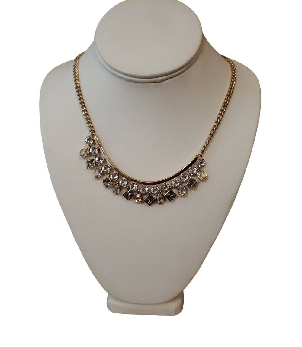 Givenchy Gold tone Statement Necklace Rhinestone Dangle Collar Chain Runway